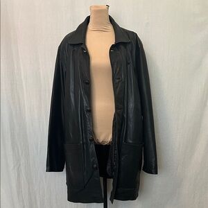 Long Black Genuine Leather Overcoat - Classic & Edgy Fits Men's XL